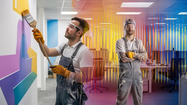 professional painter paints office wall with roller brush decoration improvement office 926199 2618418 1 Painting Business