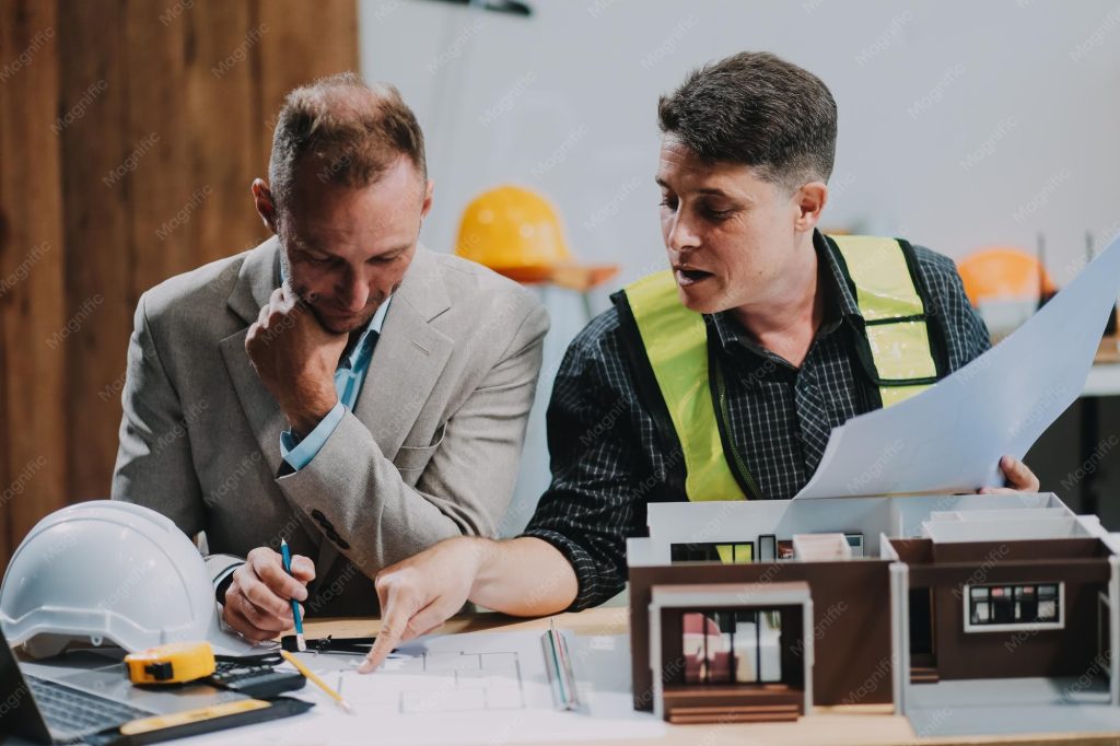 team engineers with draft plan building constructing site engineer work site engineer visit inspection site engineer inspector engineer check working site 265022 103110 Landscaping Companies