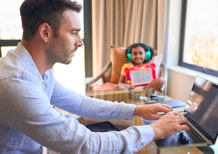 father working from home digital tablet as daughter listens music plays background 1184407 548 How EventPulse Entertainment Won Better Buyers With Appointment Setter Online